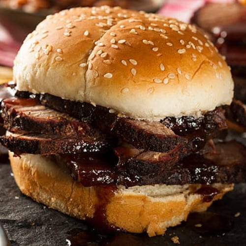 Sundays Only: Savory Smoked Brisket Sandwich.