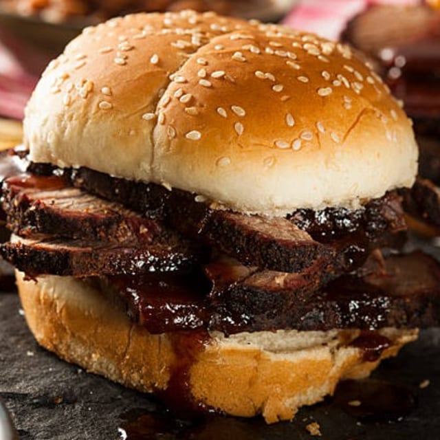 Sundays Only: Savory Smoked Brisket Sandwich.