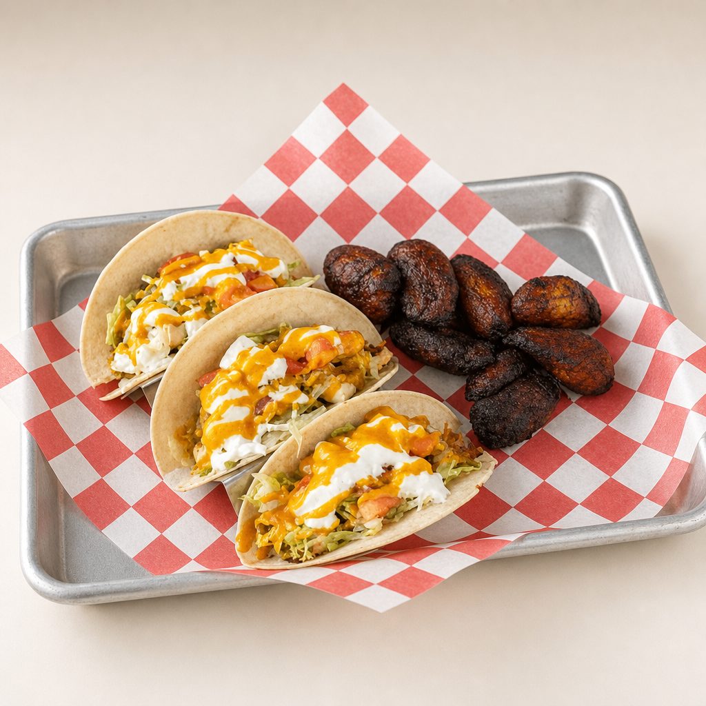 Soft Tacos Choice of BBQ Chicken or Smoked Pulled Pork (3).