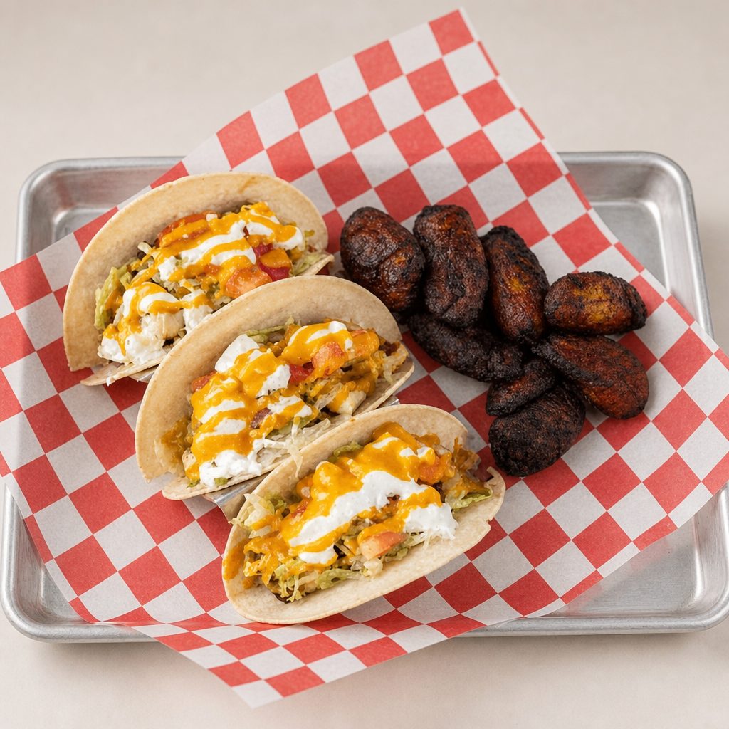 Soft Tacos Choice of Smoked Brisket or BBQ Shrimp.