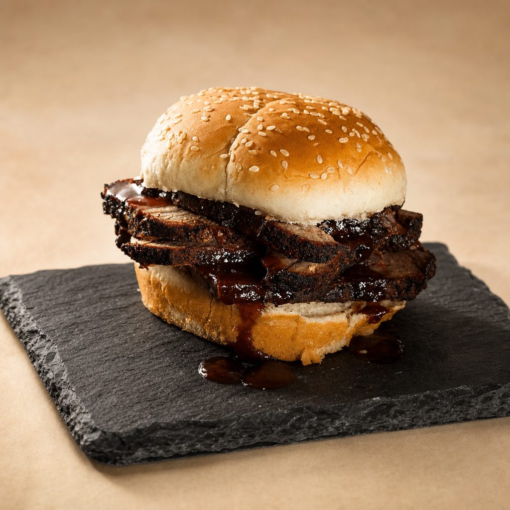 Sundays Only: Savory Smoked Brisket Sandwich.